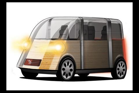 Shawn Deutchman’s eco Re is a small green vehicle with an all glass exterior and bamboo interior 